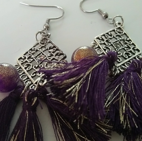New Cute Purple Boho Bead Sexy Tassel Earrings - Picture 2 of 5